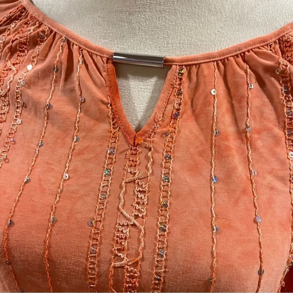 JM Collection orange sequin top - Picture 3 of 8